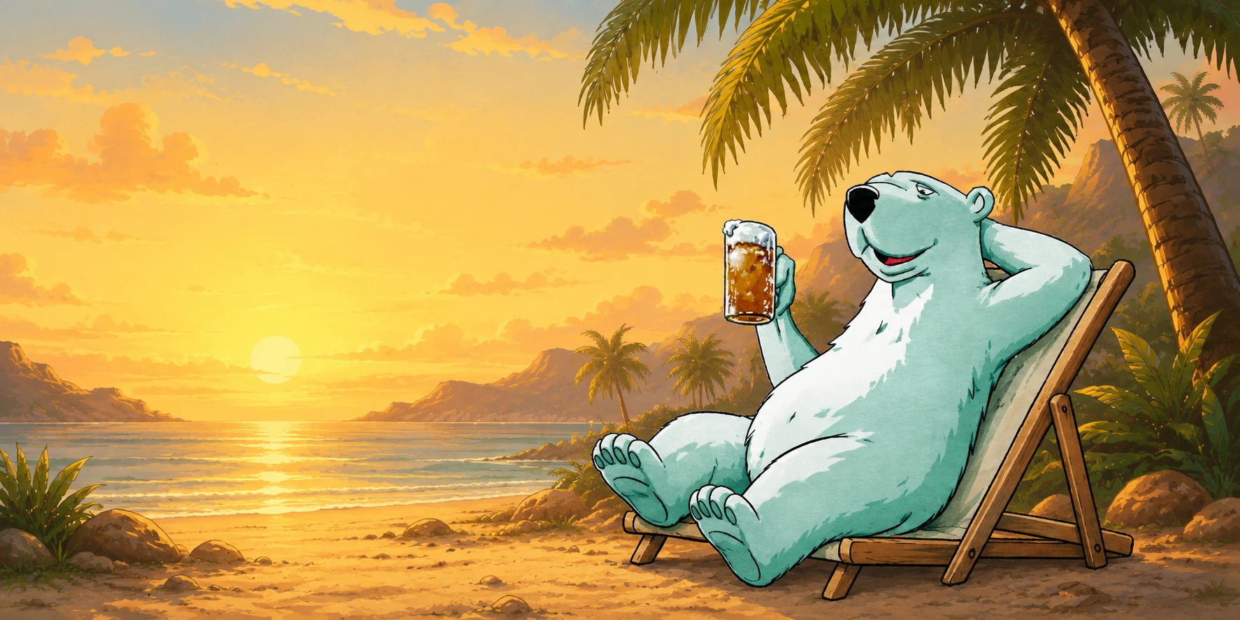 Polar Pale Ale by FORASTERA Craft Beer Mallorca with polar bear under palm trees