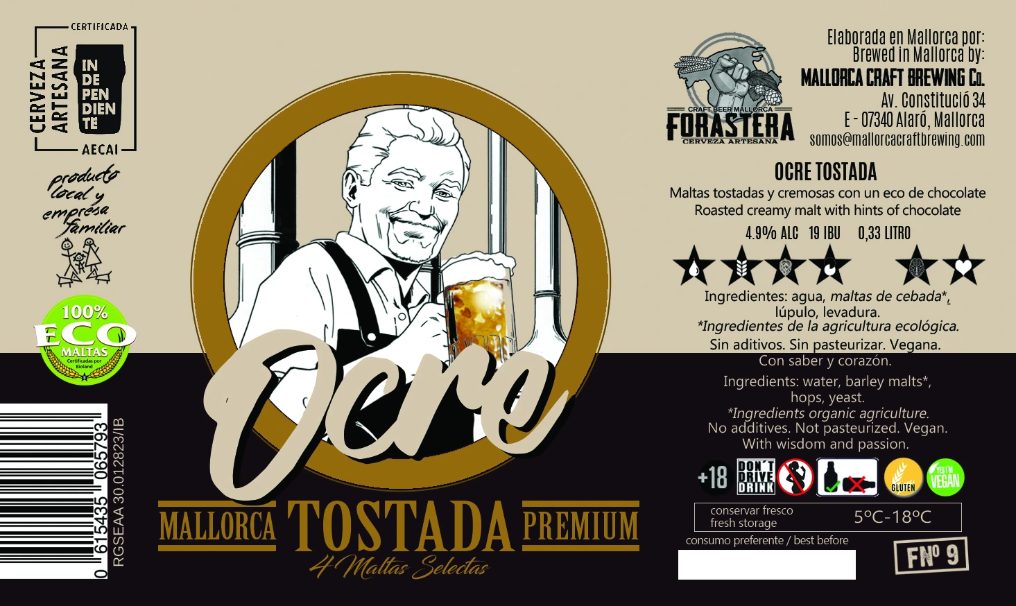 Ocre Premium Tostada label by FORASTERA Craft Beer