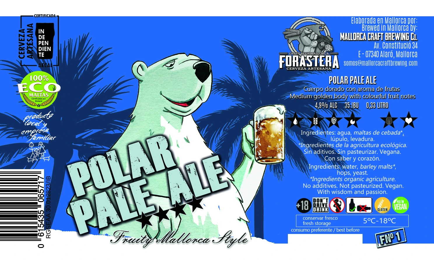 Polar Pale Ale label by FORASTERA Craft Beer Mallorca