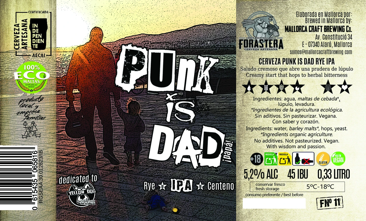 Punk Is Dad Rye IPA label by FORASTERA Craft Beer