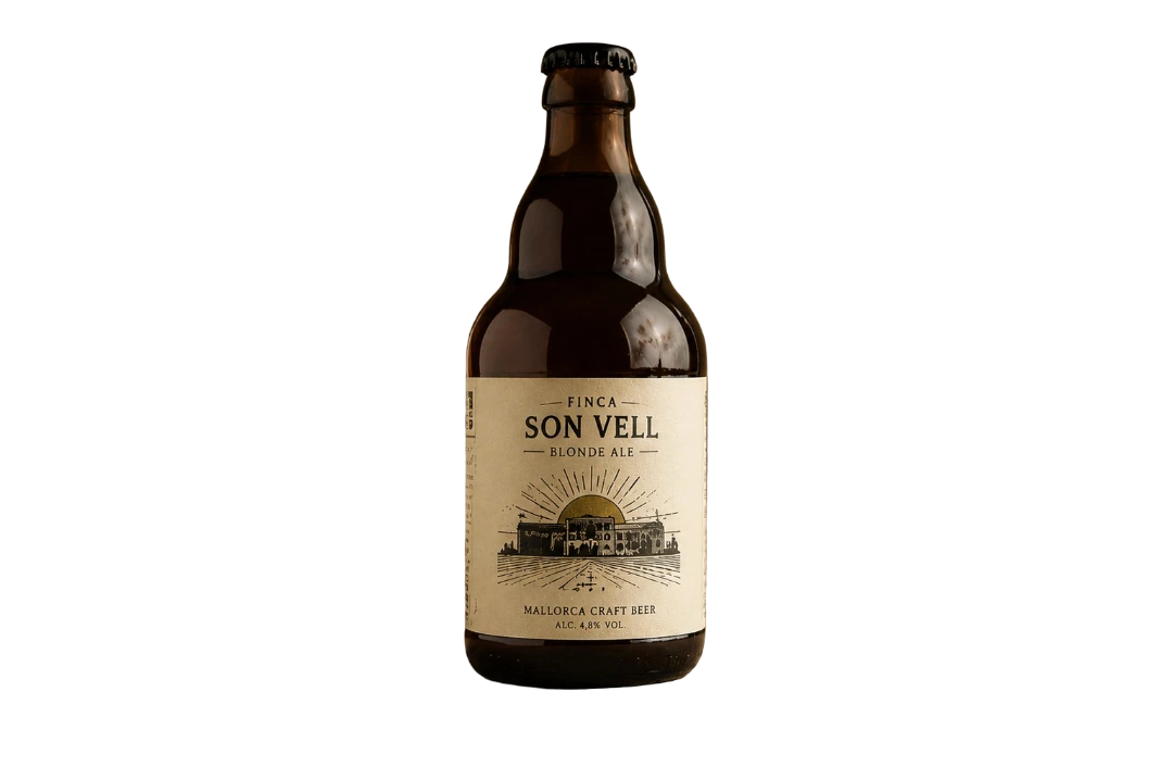 Ejemplo ficticio de cerveza personalizada para finca y eventos en Mallorca